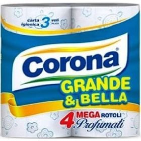   Coronagande & Bella Toilettenpapier, 3-lagig, 4 Rollen – Haushaltsreiniger für gründliche Reinigung im Alltag