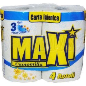   Maxi Kamille Toilettenpapier, 3-lagig, 4 Rollen – Haushaltsreiniger für gründliche Reinigung im Alltag