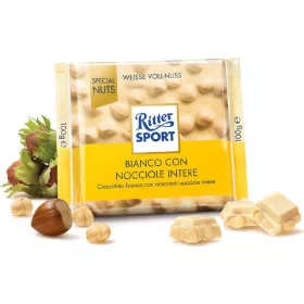   Ritter Sport Weiß mitganzen Haselnüssen 100g – Süße oder salzige Snacks für unterwegs und Genussmomente