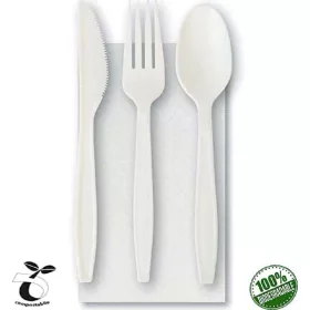   Bio-kompostierbares Besteckset mit Serviette 50 Stück – Praktisches Küchenprodukt für Haushalt und Küche
