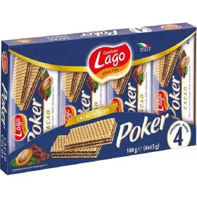   Lago Poker Kakaowaffeln 10er Pack 450 g – Süße oder salzige Snacks für unterwegs und Genussmomente