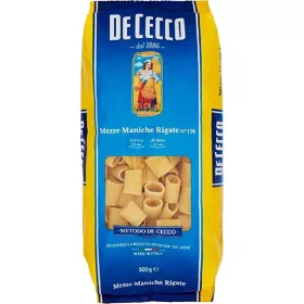   De Cecco Nr. 136 Mezze Maniche Rigate 500g – Italienische Pasta oder Reis Zutat für mediterrane Küche