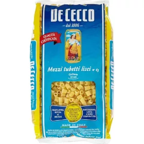   De Cecco Nr. 63glatte halbe Tuben 500g – Italienische Pasta oder Reis Zutat für mediterrane Küche