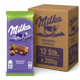   Milka Noisettes Entières Alpine Milk Chocolate with Whole Hazelnuts (12 pcs x 200 g)