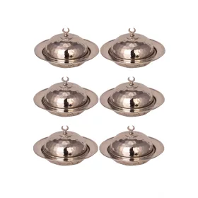   Saka Round Turkish Delight Bowl 9 cm – Hand-Hammered, 6-Pack Set, Nickel