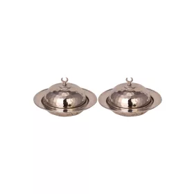   Saka Round Turkish Delight Bowl 9 cm – Hand-Hammered, 2-Pack Set, Nickel