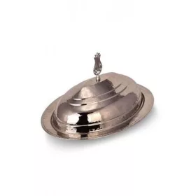   Hanedan Classic Lidded Boat Serving Plate 30 cm – Hand-Hammered, Nickel