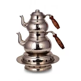   Classic Teapot Set with Warmer No.2 – Thick, Hand-Hammered, Nickel