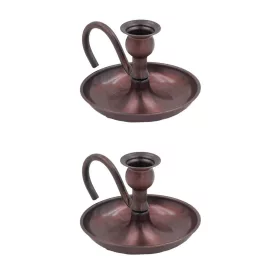   Set of 2 Alem Candle Holders & Şinanay & Hand Candlestick – Copper Handle, Straight, Oxidized
