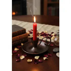   Decorative Metal Nostalgic Candle Holder & Hand Candlestick with Pin – Dark Coffee, Oxidized Handle