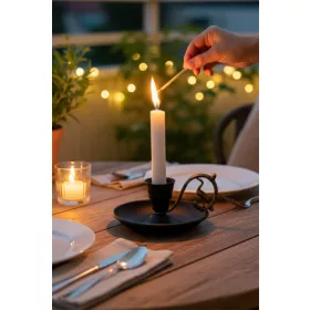   Decorative Metal Nostalgic Candle Holder & Hand Candlestick with Pin – Matte Black, Antique Handle
