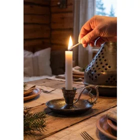   Decorative Metal Nostalgic Candle Holder & Hand Candlestick with Pin – Silver