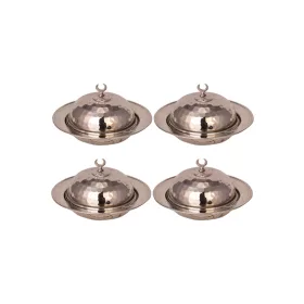   Saka Round Turkish Delight Bowl 11 cm – Hand-Hammered, 4-Pack Set, Nickel